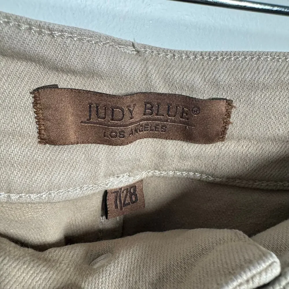 Judy Blue Garment Dyed Tummy Control Jean Pants Women 7/28 Tan Flare Leg‎ Boho
